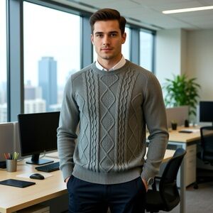 IZOD MENS STRATTON LIGHT GREY HEATHER SWEATER LARGE, NEW WITH TAGS